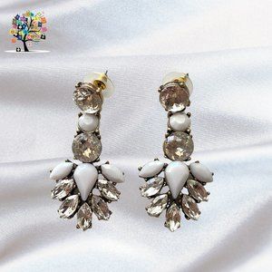 Statement Chandelier Earrings Clear and White Stones Stud Post for Pierced Ears